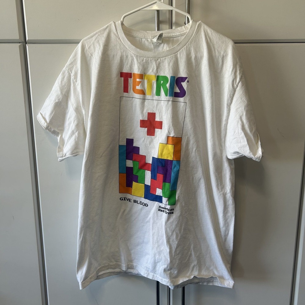 Hanes Tetris American Red Cross Give Blood Graphic T-Shirt White Large